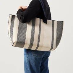 Rothy's Totes^The Lightweight Mega Tote Navy Stripe Twill
