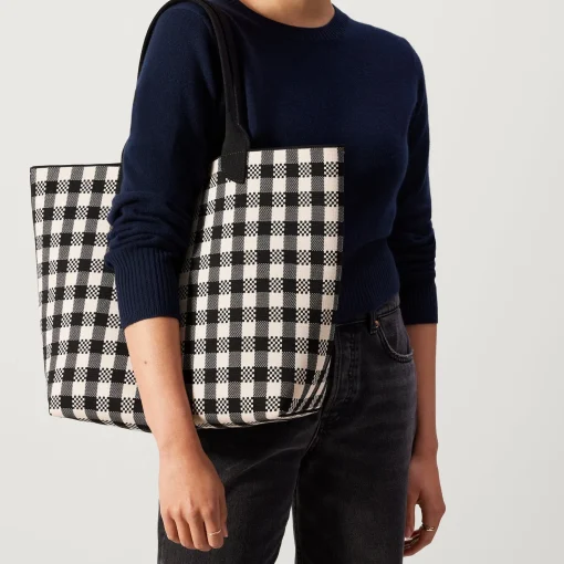 Rothy's Totes^The Lightweight Tote Black And Canvas Gingham