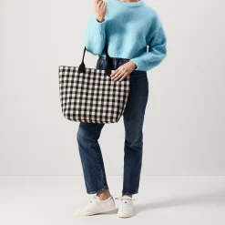 Rothy's Totes^The Lightweight Tote Black And Canvas Gingham